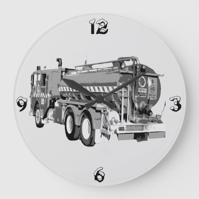 Grey Fire Truck Oil Painted, Large Clock (Front)