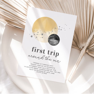 Grey First Trip Around The Sun Birthday Invitation