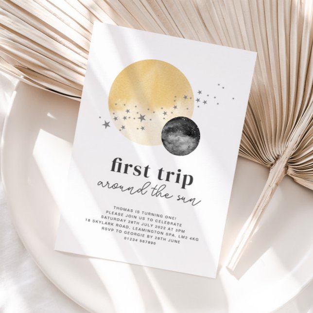 Grey First Trip Around The Sun Birthday Invitation (Creator Uploaded)