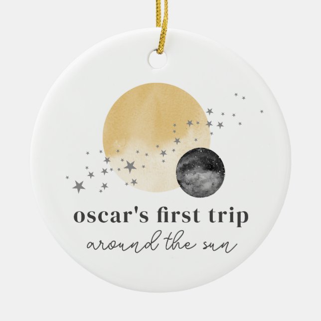 Grey First Trip Around The Sun Ceramic Ornament (Front)
