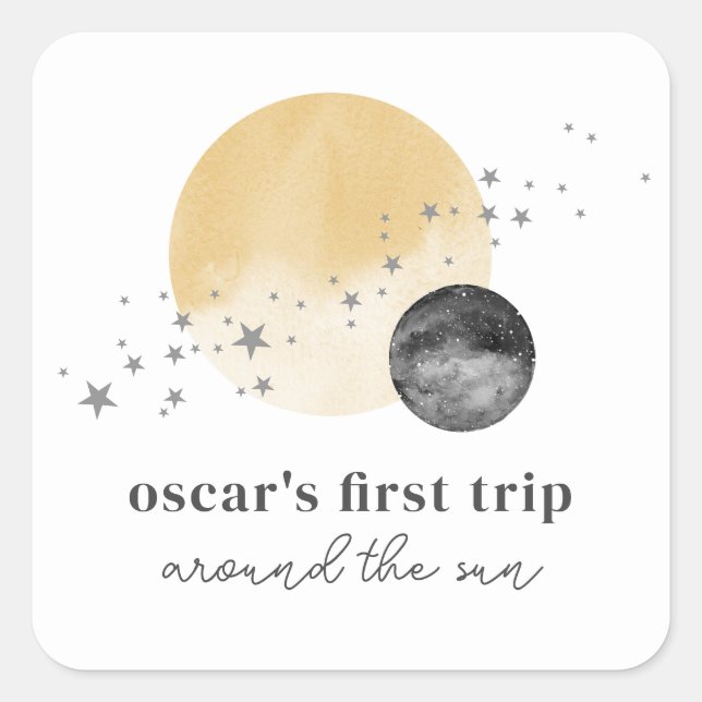 Grey First Trip Around The Sun Square Sticker (Front)