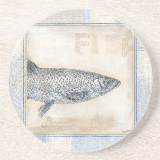 Grey Fish on Beige Background Coaster (Front)