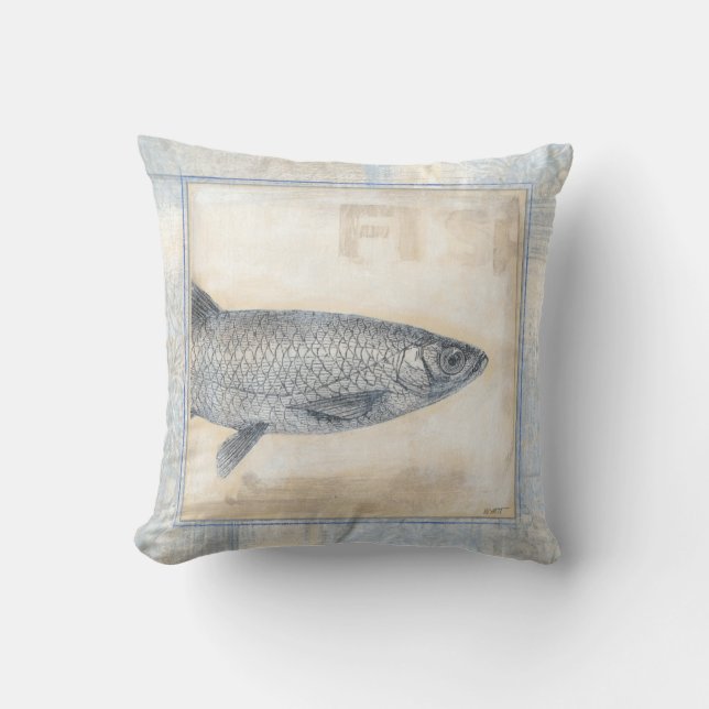 Grey Fish on Beige Background Cushion (Front)