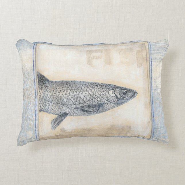 Grey Fish on Beige Background Decorative Cushion (Front)