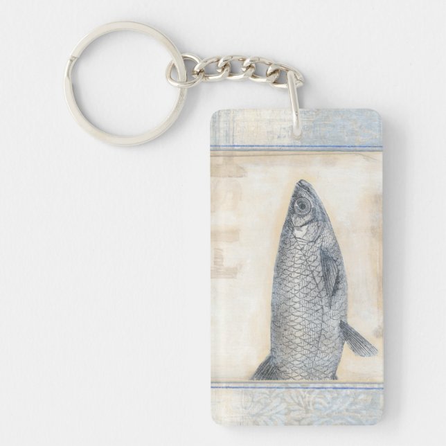 Grey Fish on Beige Background Key Ring (Front)