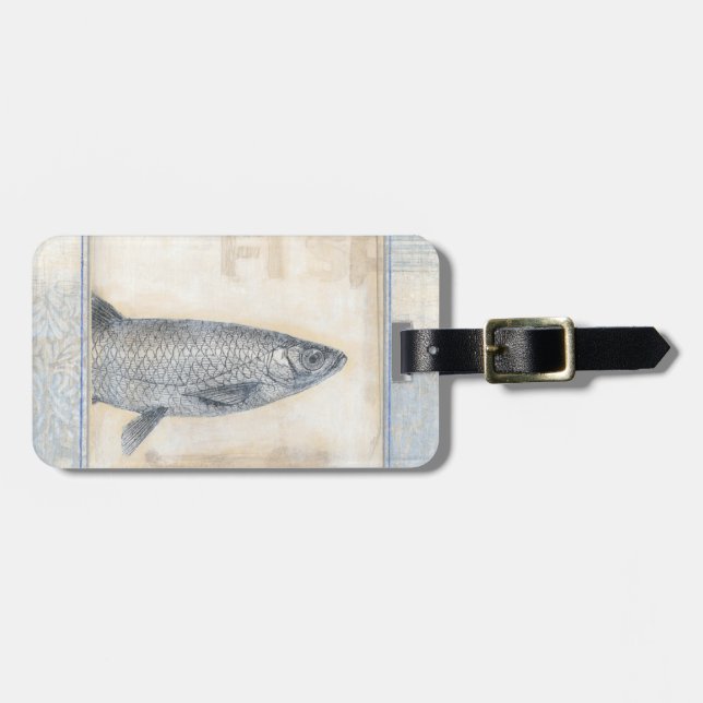 Grey Fish on Beige Background Luggage Tag (Front Horizontal)