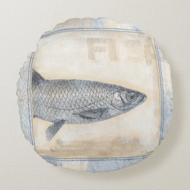 Grey Fish on Beige Background Round Cushion (Front)