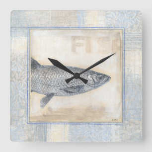 Grey Fish on Beige Background Square Wall Clock