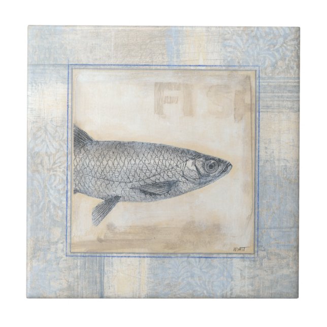 Grey Fish on Beige Background Tile (Front)