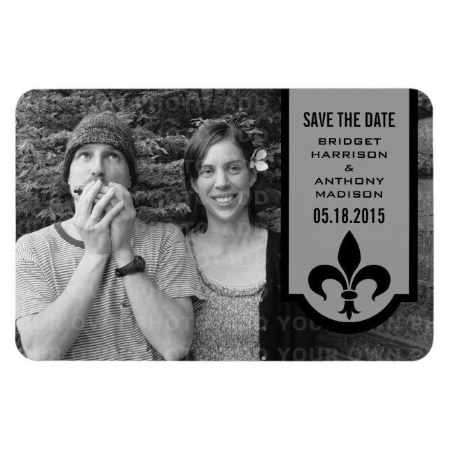 Grey Fleur De Lis Banner Save the Date Magnet (Horizontal)