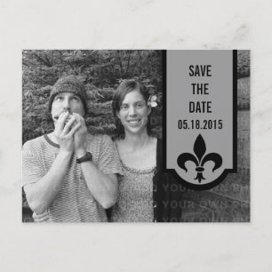 Grey Fleur De Lis Banner Save the Date Postcard