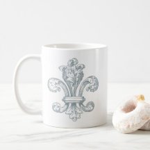 Grey Fleur de Lis design on white