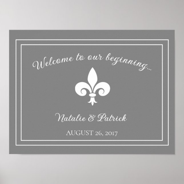 Grey Fleur de Lis Wedding Poster (Front)