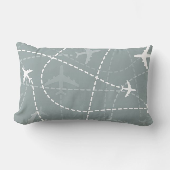Grey Flight Path Pattern Lumbar Cushion (Front)