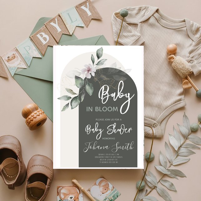 Grey Floral Arch Baby in Bloom Baby Shower Invitation (Creator Uploaded)