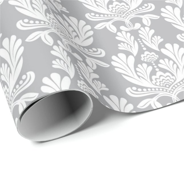Grey Floral Baroque Girlande Marie Antoinette Wrapping Paper (Roll Corner)