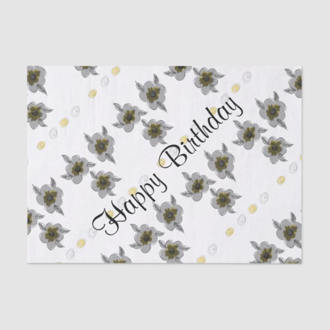 Grey Floral Birthday Tissue Paper (Front)