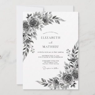 Grey Floral Botanical Romance Wedding Invitation