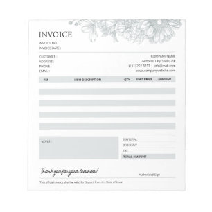 Grey Floral Business Invoice Sales Template Notepad