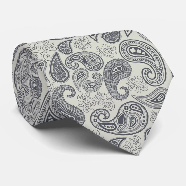 Grey Floral Cashmere Pattern Tie (Rolled)