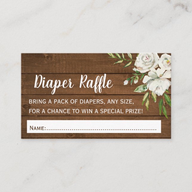 Grey Floral Chic Baby Shower Diaper Raffle Tickets Enclosure Card (Front)