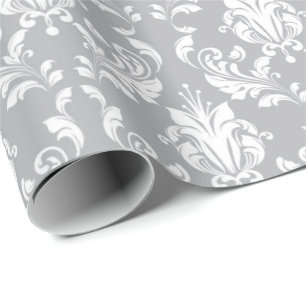Grey Floral Damask Delicate Royal Luxury Wrapping Paper