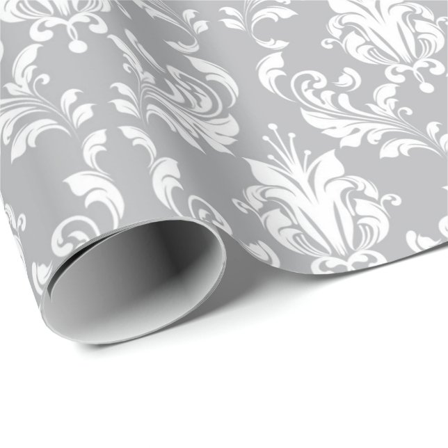 Grey Floral Damask Delicate Royal Luxury Wrapping Paper (Roll Corner)