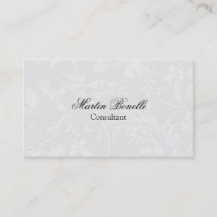 Grey Floral Damask Script Business Card