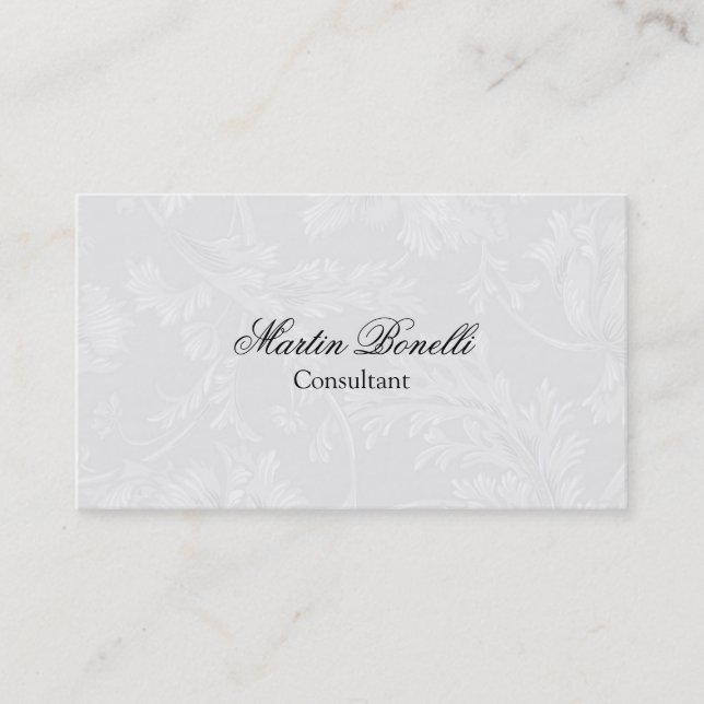 Grey Floral Damask Script Business Card (Front)