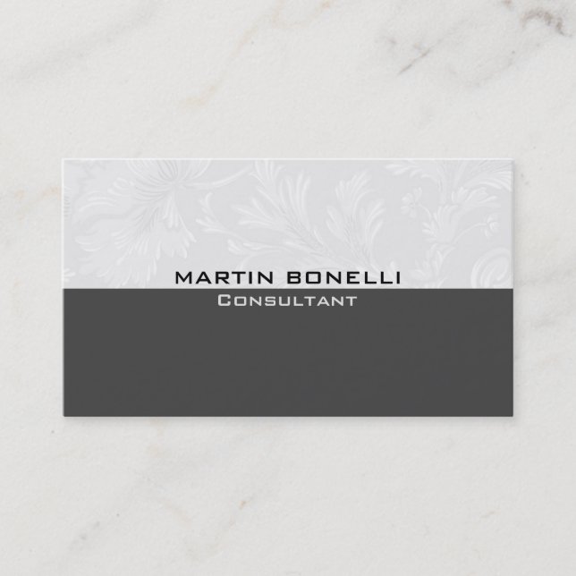 Grey Floral Damask Special Unique Business Card (Front)