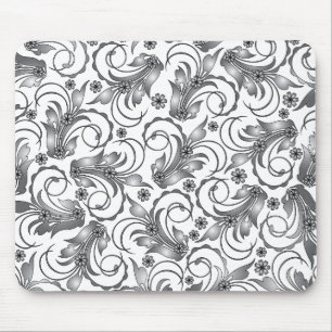 grey floral design mouse pad