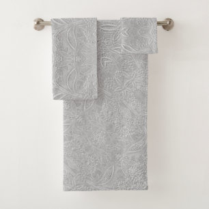 Grey Floral Embossed Look Bath Towel Set