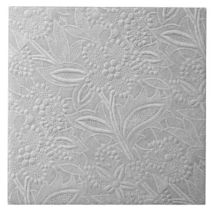 Grey Floral Embossed Look Ceramic Tile