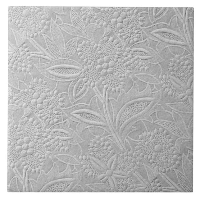 Grey Floral Embossed Look Ceramic Tile (Front)