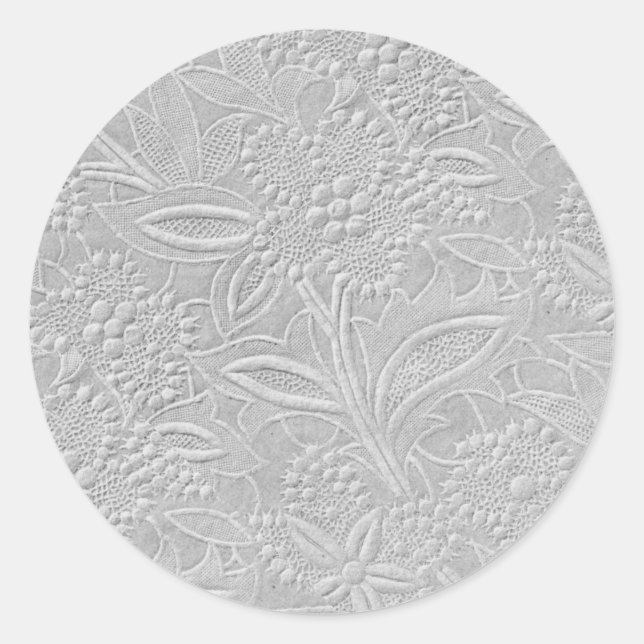 Grey Floral Embossed Look Classic Round Sticker (Front)