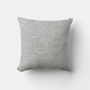Grey Floral Embossed Look Cushion