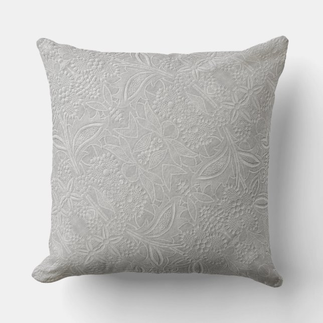 Grey Floral Embossed Look Cushion (Front)