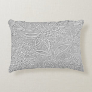 Grey Floral Embossed Look Decorative Cushion