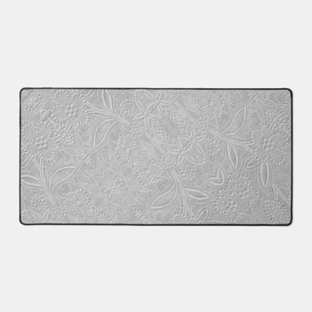 Grey Floral Embossed Look Desk Mat (Front)