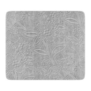 Grey Floral Embossed Look Glass Cutting Board