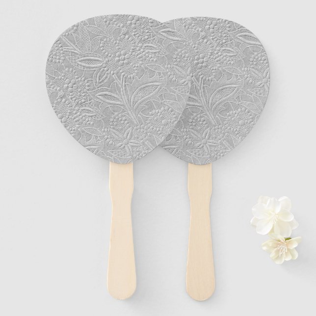 Grey Floral Embossed Look Hand Fan (Front and Back)