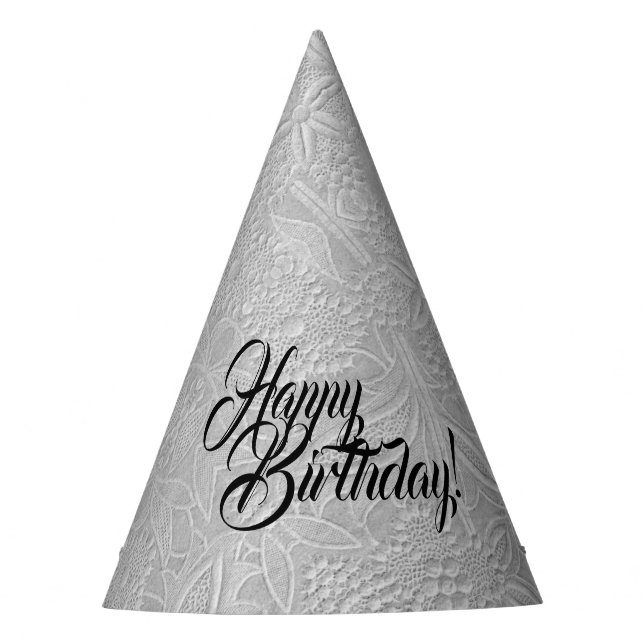 Grey Floral Embossed Look  Party Hat (Front)