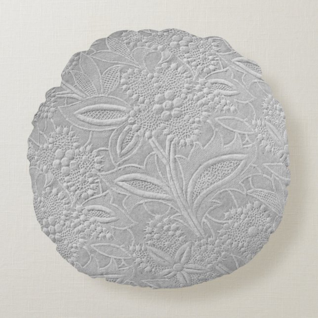 Grey Floral Embossed Look Round Cushion (Front)
