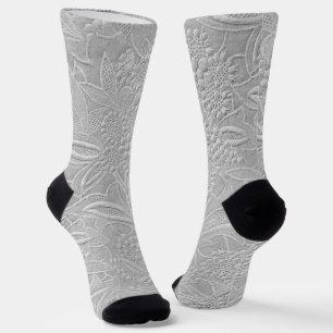 Grey Floral Embossed Look Socks