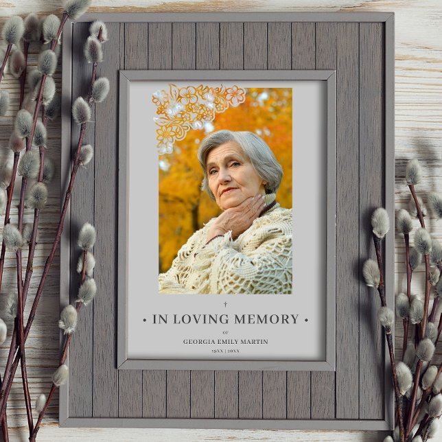 Grey Floral Frame & Elegant Photo Funeral Poster (Creator Uploaded)