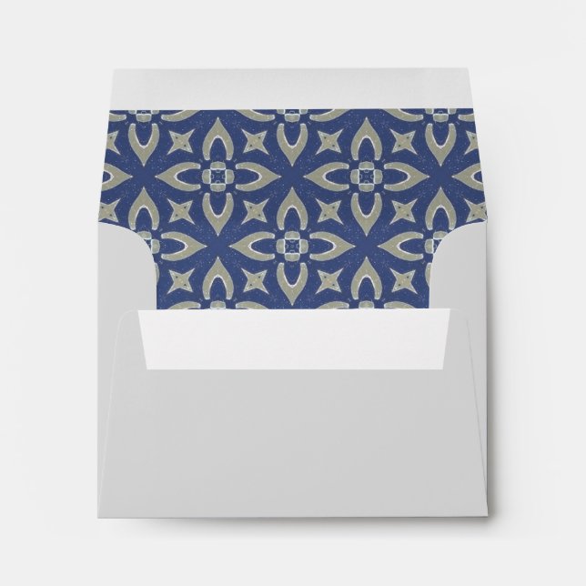 Grey Floral Geometric Pattern w/Blue Background Envelope (Back (Bottom))