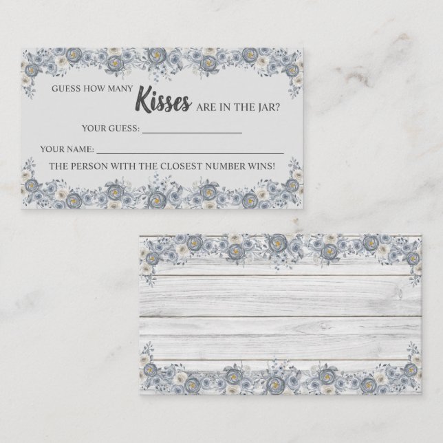 Grey Floral How Many Kisses Bridal Shower Game Place Card (Front/Back)