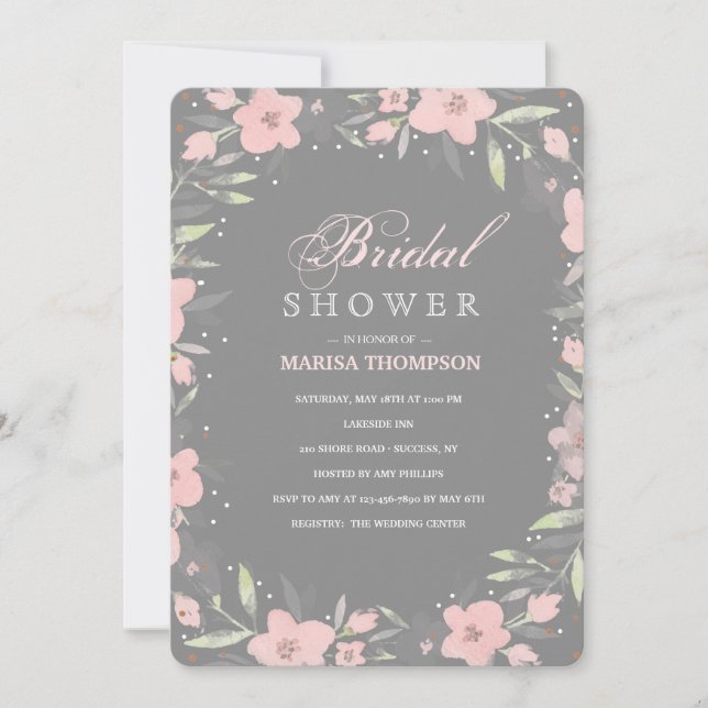 Grey Floral Invitation (Front)