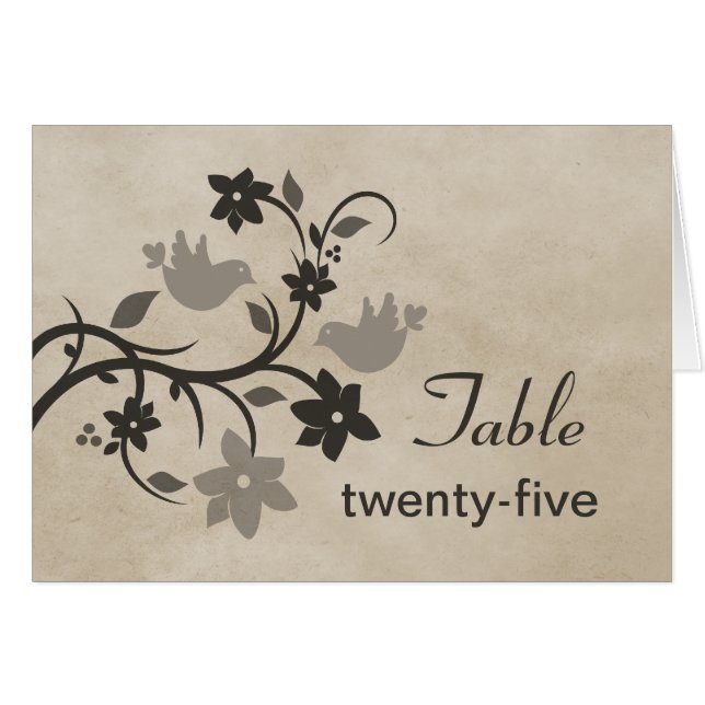 Grey Floral Lovebirds Table Number Card (Front Horizontal)