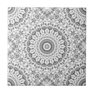 Grey Floral Mandala Pattern Tile